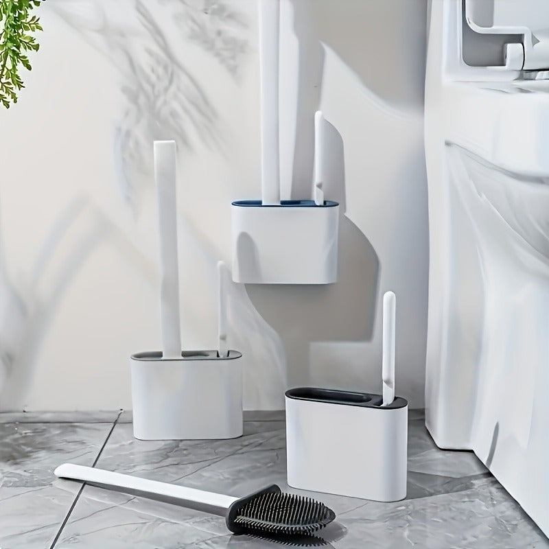 Conjunto de escova de vaso sanitário de silicone 2 peças com suporte de parede