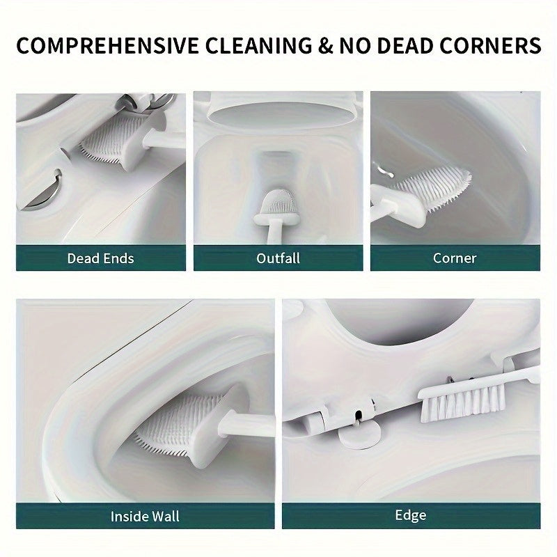Conjunto de escova de vaso sanitário de silicone 2 peças com suporte de parede