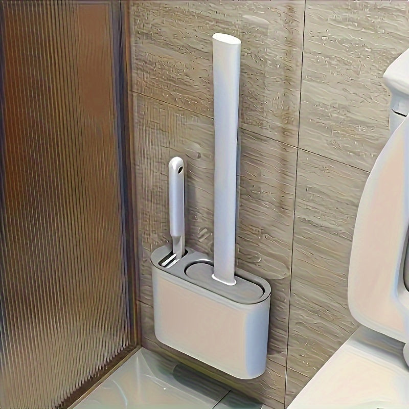 Conjunto de escova de vaso sanitário de silicone 2 peças com suporte de parede