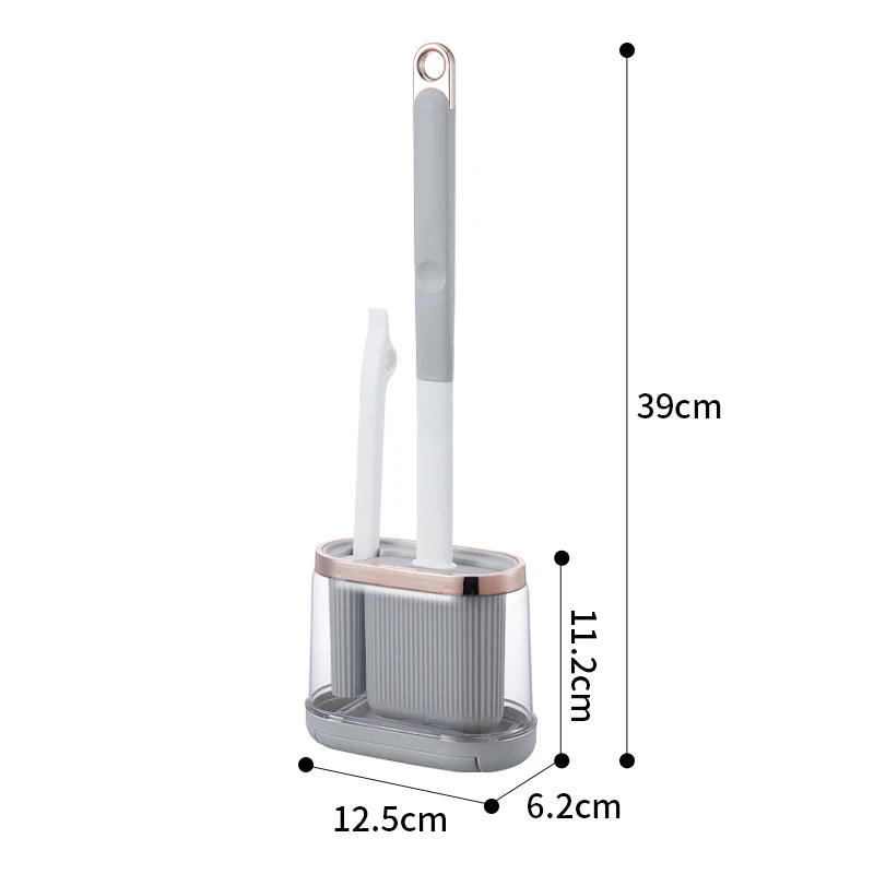 Escova de silicone 2 em 1 para vaso sanitário com cabo longo