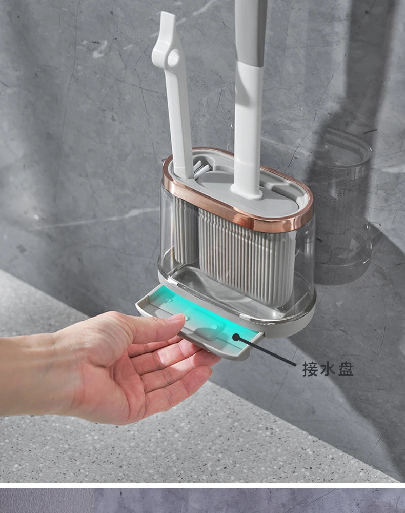 Escova de silicone 2 em 1 para vaso sanitário com cabo longo
