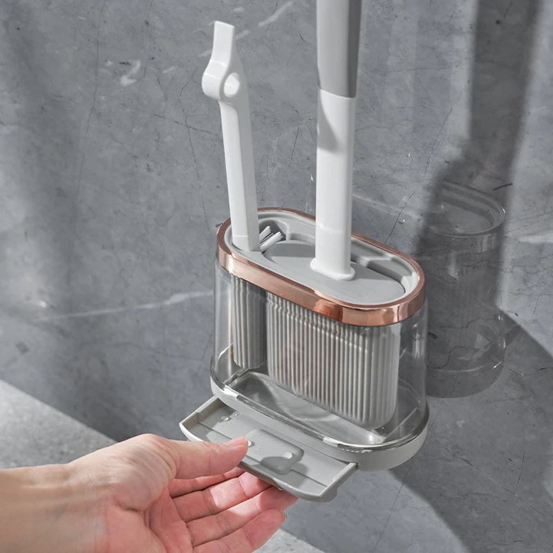 Escova de silicone 2 em 1 para vaso sanitário com cabo longo