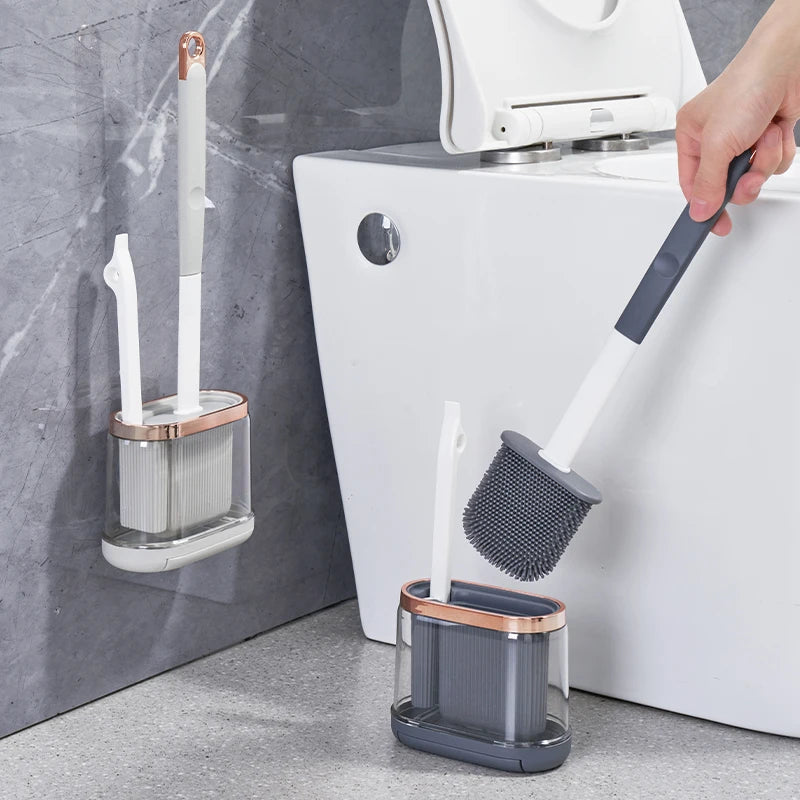 Escova de silicone 2 em 1 para vaso sanitário com cabo longo