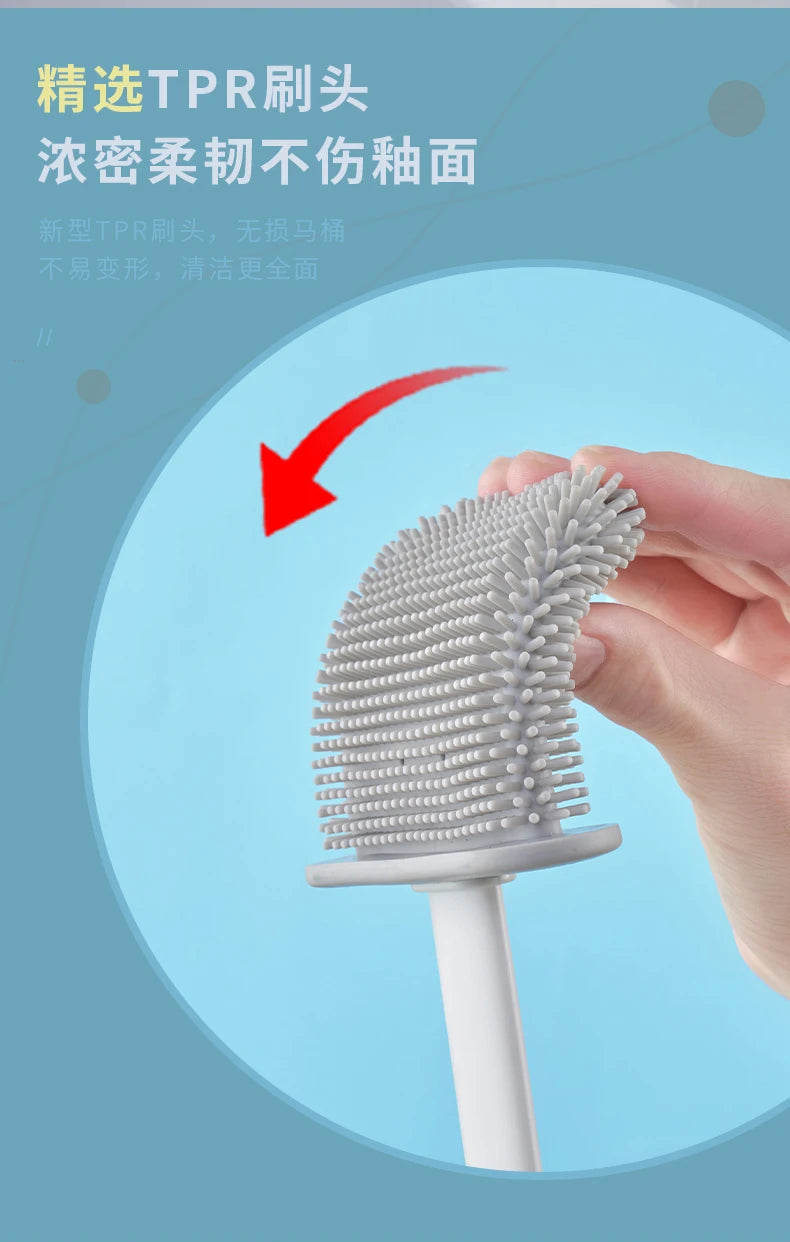 Escova de silicone 2 em 1 para vaso sanitário com cabo longo